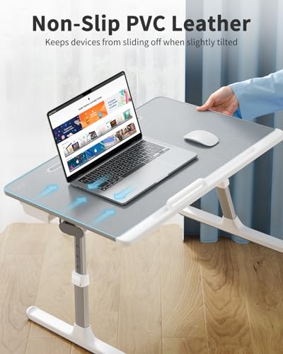 Laptop tray, SAIJI 60*45cm Table lap for bed, Multi-purpose Premium Lapdesk, Height Angle adjustable, with Book Stand, Drawer, Tablet slot, for Eating, Working, Writing, Gaming, Drawing (Light Grey)