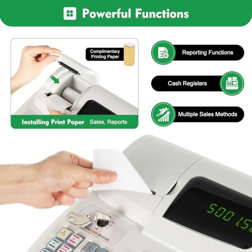 Cash Register, 47keys Electronic Cash Register with LED Display and Thermal Print Head, Tabletop Cash Register Safe Cash Register Drawer Receipt Printer Cash Register for Small Businesses Retailer