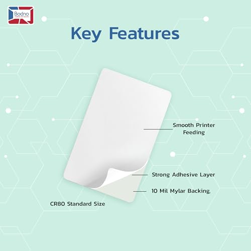 Bodno CR80 Mylar Adhesive Backed PVC Cards — 10 Mil Stickyback Overlay for Clamshell Proximity Cards | Printable, Peel & Stick | ID Badges, Access Control [200 Pack]