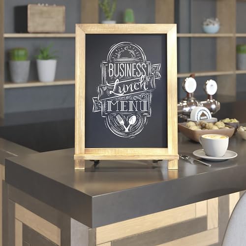 BizChair 10 Pack Tabletop Magnetic Chalkboards - Torched Wood Finish - 9.5" x 14" - Metal Folding Legs - Hanging Message Board - Counter Memo Board