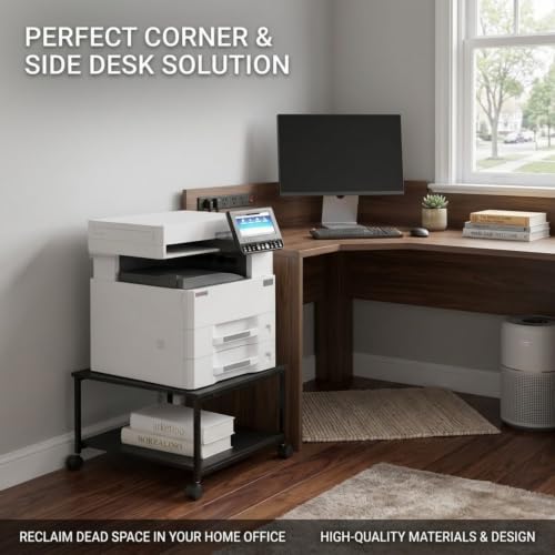 2-Tier Under Desk Printer Stand, 19.5" x 19.5" Large Rolling Printer Cart