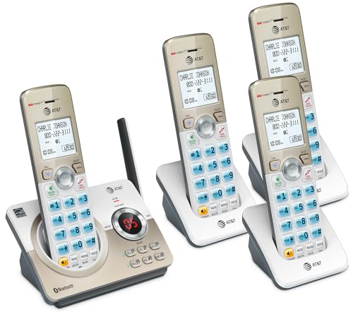 AT&T DECT 6.0 Cordless Phone, 4-Handset – Smart Call Blocker, Bluetooth Connect to Cell, Answering Machine, 1.8" Backlit Display | DL72419