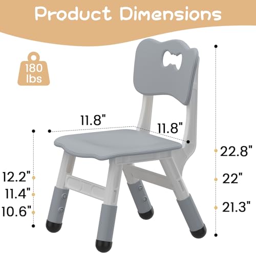 Garvee Kids Chair 2 Pack, 3 Level Height Adjustable Toddler Chairs, Grey