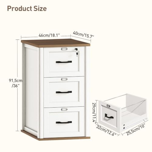 RALGEND 3‑Drawer File Cabinet with Lock, Tall File Cabinet for Home Office