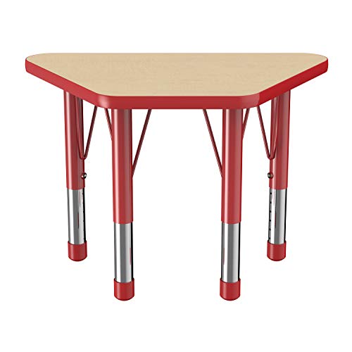 FDP 18" x 30" Trapezoid Table with Chunky Legs - Maple/Red, 10065-MPRD