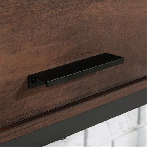 Pemberly Row Contemporary Hutch, 60 in Wide, Engineered Wood and Metal, Barrel Oak Finish, Attaches to Computer Desk, Barrister Door, 2 Adjustable Shelves, Office Storage Organizer