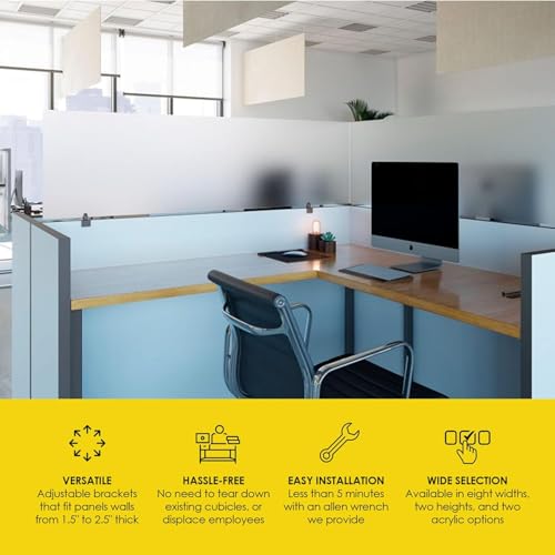 OBEX Acrylic Mounted Small Brackets Quality Desk Privacy Panel & Divider for Your Office Cubicle-Increase Separation & Improve Productivity, 24" x 72", Frosted