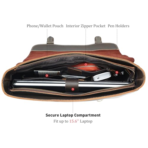 Polare Vintage Full Grain Leather Tote Briefcase 16" Laptop Messenger Bag