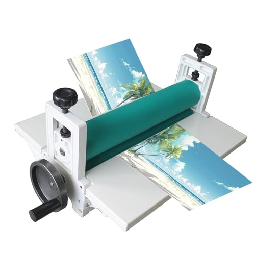 INTBUYING 14in Cold Laminator Machine Only Cold Laminating Machine with Crank Manual Roll Laminator Machine Max 14 in Film 0.4In Thickness for Commercial Personal Office