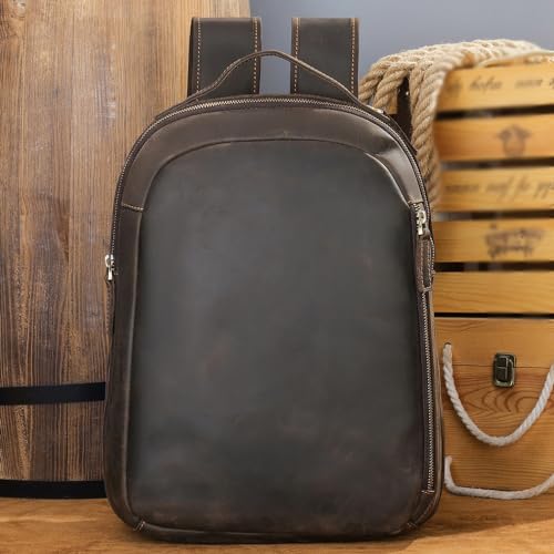 ONMYJFD Full Grain Leather Backpack for Men Laptop Bag Business Work Hiking Daypack