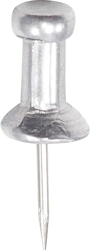 Aluminum Head Push Pins, Steel 0.38-Inch Point, Silver, 100 Per Box