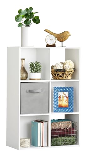 Whitmor 6 Cube Storage Organizer, 3 Tier Stackable MDF Wood Bookcase, Open Storage Display Bookshelf, Storage Cabinet for Living Room, Bedroom, Home, Office, 23.7" L x 11.7" W x 35.2" H, White