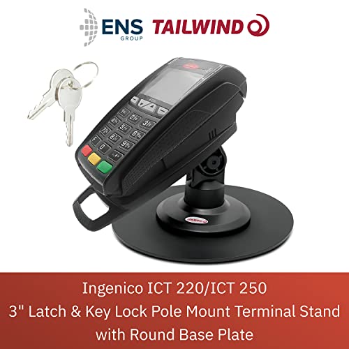 Discount Credit Card Supply Ingenico ICT 220/ICT 250 3" Latch and Key Lock Compact Pole Mount Terminal Stand with Round Freestanding Mobility Base Plate