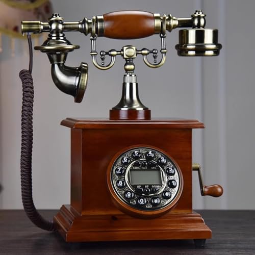 QUANGJN Retro Wood Corded Phone Antique Landline Telephone Corded Home Office Telephone with Classic Ringer Sound Hands-Free Redial,B