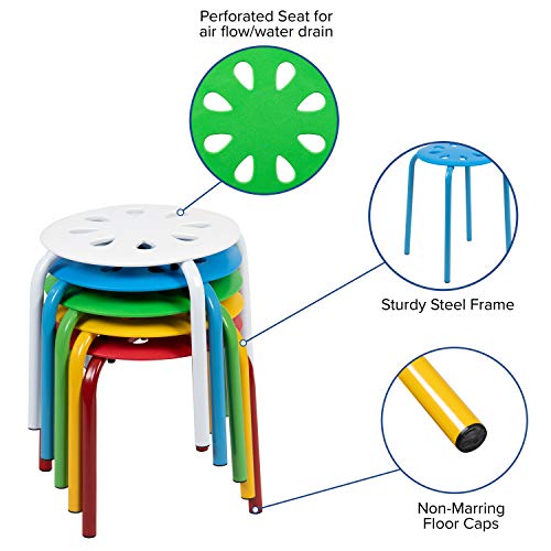 Flash Furniture 11.5" Steel Nesting Stack Stools, Assorted, 5-Pack
