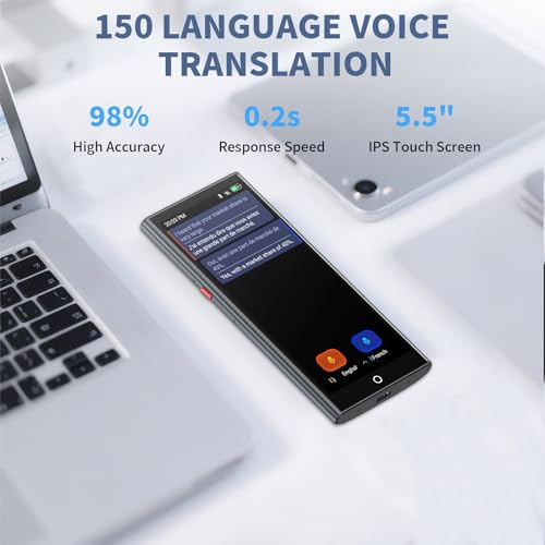 AI Language Translator Device, 2026 Upgraded No WiFi Needed, 150 Languages Online/Offline/Group/Phone Translation Device, 5.5" Screen Two Way Real-Time Voice Translator for Travel Business Learning