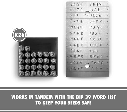 ColdTi - Titanium Bitcoin Seed Plates for Ultra-Secure Crypto Seed Phrase Storage (2 Plates, Punch Set & Seals) - Premium Seed Phrase Metal - Alphabetic Punch Set Included