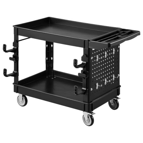VEVOR Utility Cart with Tray & Pegboard, 44.8 x 24in 2 Tier Service Cart with 360° Swivel & Fixed Wheels (2 Brakes), 550 LBS Work Cart Tub Storage W/Deep Shelves, Tool Storage for Garage Warehouse