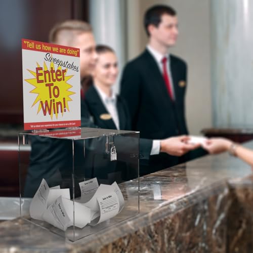 10 Inch Locking Ballot Box with Removable 8.5" x 11" Header Sign Holder Clear Acrylic Cube Suggestion Bin by Marketing Holders