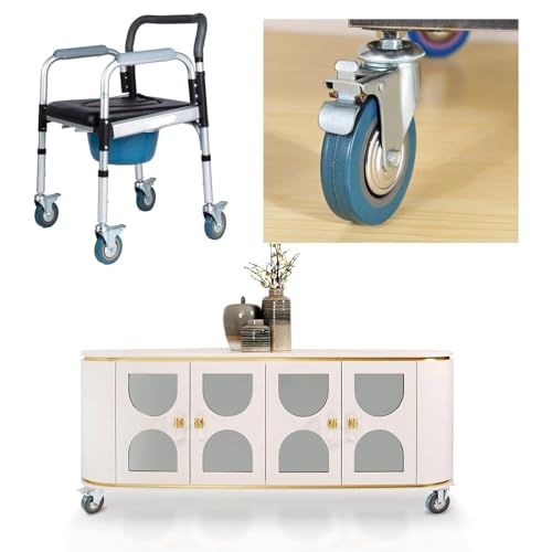 Set of 4 Caster Wheels, 65mm 75mm Castors for Furniture with SafetyBrake, No Floor Marks, Threaded Stem Castor Wheels with Metric Size M10/12, No Noise,