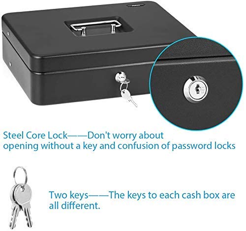 SentrySafe Black Money Saving Box with Cash Tray and Key Lock, Portable Safe Box with Carrying Handle, 0.21 Cubic Feet, 3.75 x 12 x 9.3 Inches, CB-12