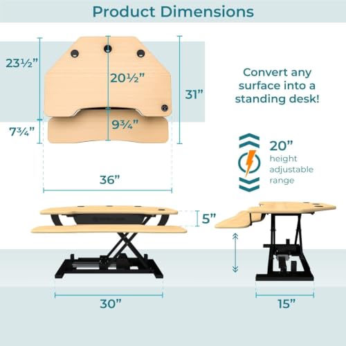 VERSADESK PowerPro 36 Inch Electric Corner Standing Desk Converter, Motorized Height Adjustable Sit-Stand Desk Riser, Dual Monitor & Laptop Workstation with Keyboard Tray, Maple