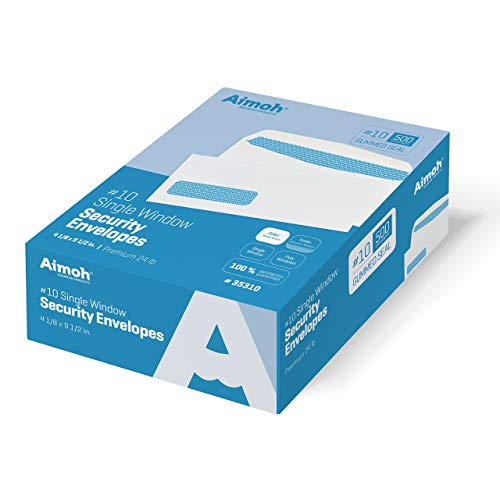 Aimoh #10 Single Left Window Envelopes, Gummed Closure #10 Envelopes 500ct