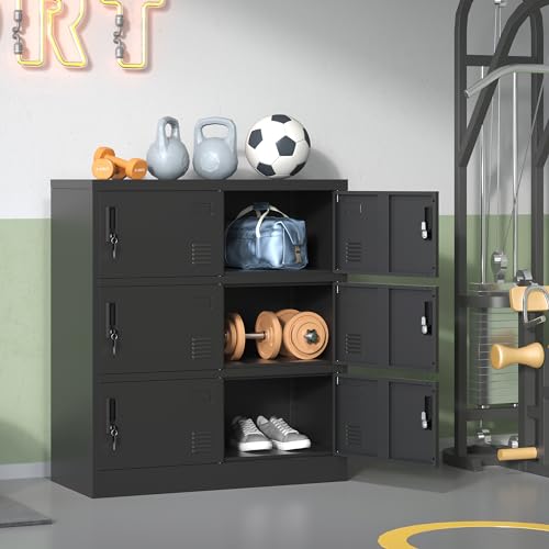 VIYET Metal Lockers for Employees, Storage Employee Locker, 72" Storage Lockers with Shelves Steel Cabinet for Home (Black, 6 Door)
