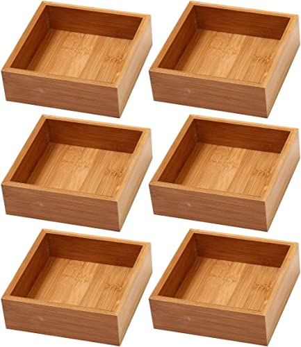 YBM HOME Bamboo Drawer Organizer Storage Box for Kitchen Drawer, Junk Drawer, Office, Bedroom, Children Room, Craft, Sewing, and Bathroom, 6 Pack 6x6x2 inch
