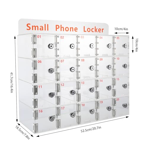 Undercat 20-Slot Cell Phone Lockers Box Clear Cell Phone Storage Box with Door Locks and Keys Phone Pocket Chart Storage Box Acrylic Cell Phones Storage Cabinet for Office Classroom Employees