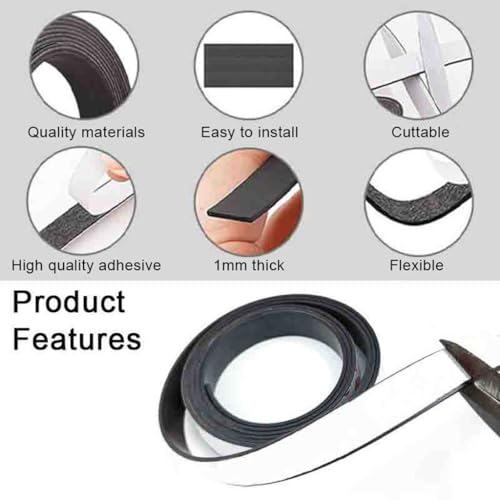 YTCEZ 1-10 Meter Self Adhesive Rubber Magnet Strip 10 * 1 15 * 1 20 * 1 30 * 1mm Tape Rubber Refrigerator Flexible Magnetic Strip for Home(W 30MM X T 1MM,10Meter)