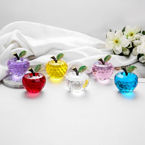 Dytartzx Crystal Apple Figurine Paperweight Handmade Statue Ornament Home Decoration Collectible Birthday Box (Pink-60mm)