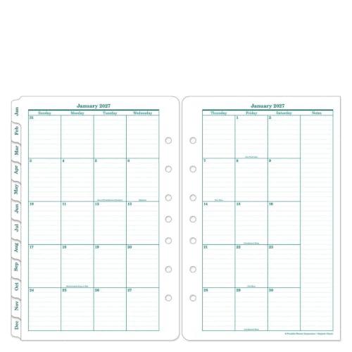 FranklinCovey - Original Two-Page Monthly Calendar Tabs (Classic, Jan 2027 - Dec 2027)