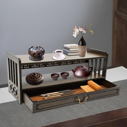 SODONAD 2-Tier Altar Table, Meditation Table with Drawer, Puja Table
