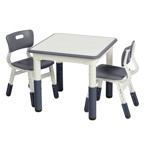 Back2School Express Dry-Erase Adjustable Table and Chairs, 3-Piece, Grey