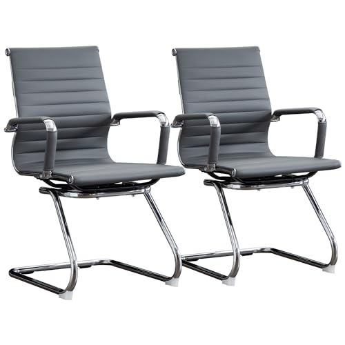 BoisKom Office Guest Reception Chair Set of 2, Conference Room Chairs Waiting Room Chairs 2 Pack, Modern Leather Office Desk Chair No Wheels.（Grey）