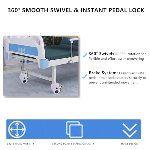 FQEXNFW 3-Inch Silent Medical Casters Set of 4, 360° Swivel with Brake, ABS Frame & TPR Wheels for Medical Tables, Beds, Carts | 160kg/353lbs Capacity