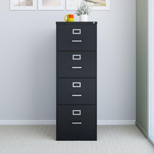 Staples 4-Drawer Vertical File Cabinet, Letter/Legal, Locking, Black, 26.5" D