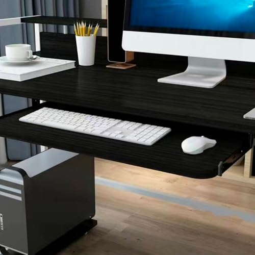 XCIVONTEX Desktop Keyboard Tray, Wooden Pull Out Computer Keyboard Drawer, Platform Drawer for Typing, for Keyboard Multimedia Device Tablet(Black,54x27cm)