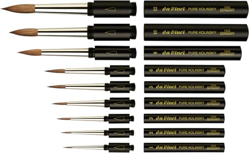 da Vinci Travel Series 1503 Maestro Watercolor Brush, Round Kolinsky Red Sable with Pocket Case Handle, Size 1
