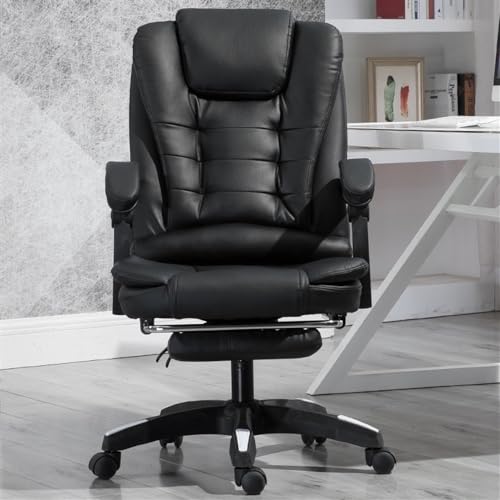UOPYNE Leather Boss Chair Computer Desk Chair, Ergonomic High Back Cushion Lumbar Support with Wheels Comfortable Black Leather Racing Seat Adjustable Swivel Rolling Home Executive