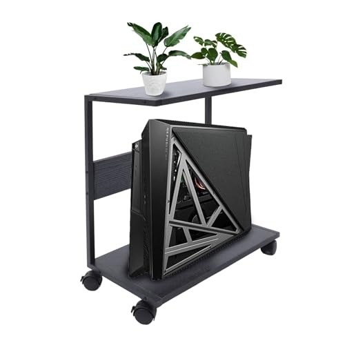 Computer Tower Stand, 2-Tier CPU Holder Stand with Lockable Wheels, Mobile Under Desk PC Shelf, Rolling Computer Cart for Home, Office, Gamers and Students