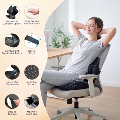 Office Chair Cushion Car Seat Cushion with Adjustable Lumbar Support Pillow