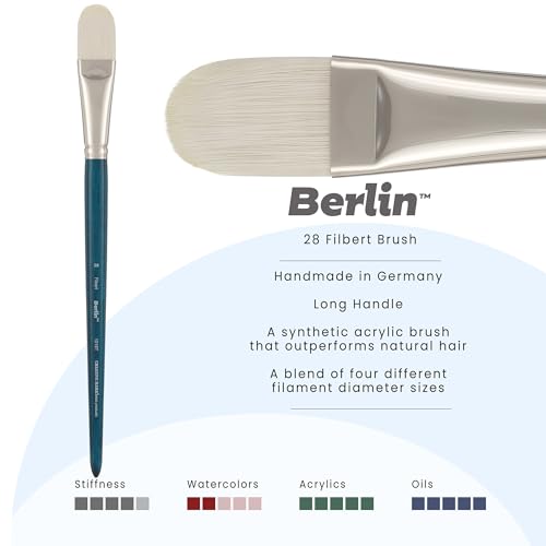 Creative Mark Berlin Synthetic Long Handle Artist Brush - Filbert # 28 - Handmade in Germany Art Paint Brush w/Synthetic Filament for Acrylics, Oils, Alkyds - Art Brush w/Sustainable Wood Handle