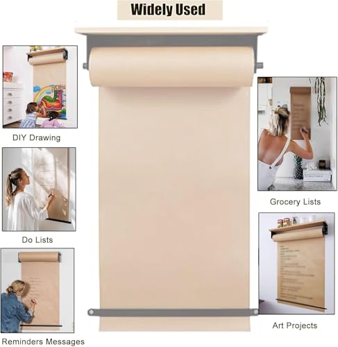 LNNW Kraft Paper Dispenser Kraft Paper Roll Dispenser Wall Mount, 16 28 39 Inch Home Kids Graffiti Wallpaper/Notepad with Wood Shelf Decorative Message Boards for Wall(70cm/27.5in Wide)