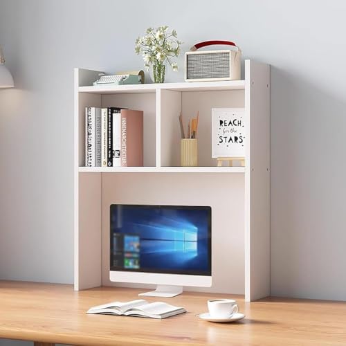 TBQATNTS Wooden Desk Hutch White for Office and Home, Freestanding Desktop Storage Shelf with Multiple Compartments, Counter Office Storage Rack Top Bookcase,White,23.6″×7.9″×35.4″