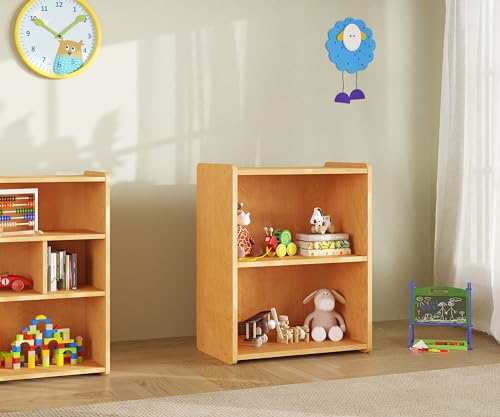Tot Mate Single-Sided 2-Shelf Storage Cabinet for Kids and Toddlers, Free-Standing Wooden Bookshelf for Classroom, Preschool, 24" W x 30.5" H (Maple, Ready-to-Assemble)