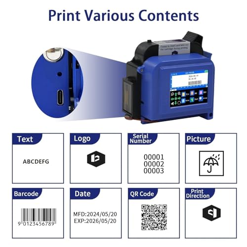 SHIHUANI 25.4mm Mini Handheld Inkjet Printer for Text Expiry Date QR Barcode Image Logo Batch Number(US)
