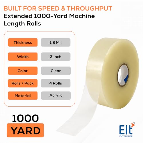 EIt Packing Tape, 3 Inch x 1000 Yard, 1.8 Mil, Clear 4 Rolls Machine Length