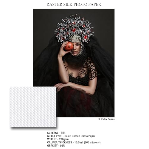 ILFORD Galerie 13x19” (50 Sheets) Raster Silk Textured Surface, Instant Dry Archival Photo Inkjet Paper 10.5mil / 290gsm for Dye and Pigment Ink Printers, Made in Germany